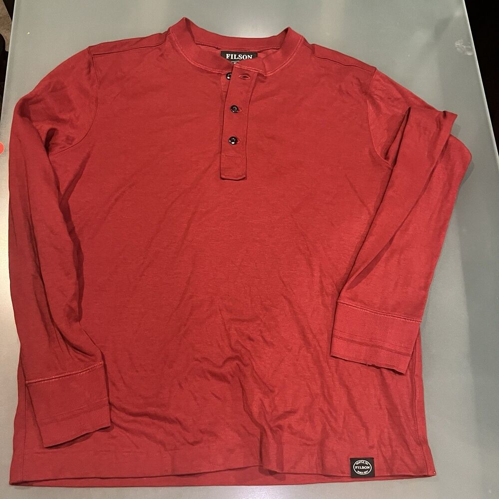 Filson henley Long Sleeve pullover shirt Mens Size Large Red